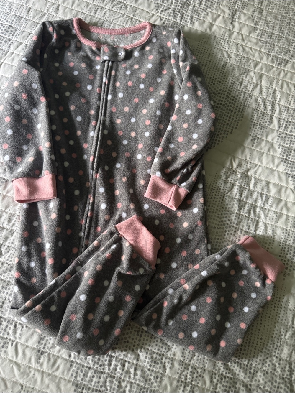 Carter's Gray Fleece Sleep Sack Pajamas with Pink and White Polka Dots